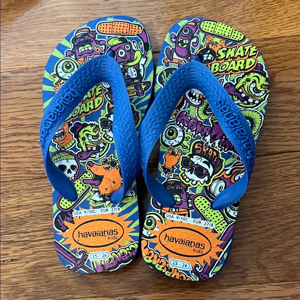 Havaianas Kids Skateboard Flip Flops - Blue and Green